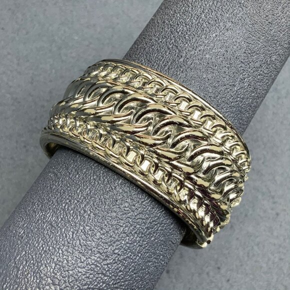 Vintage Jewelry - Retro Hinged Bangle Bracelet As Is Silver Chain Textured Acrylic Craft Repurpose